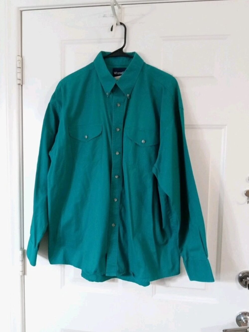 Vtg 90s Wrangler Men's XL Long Sleeve Teal Blue Twill Button Up Shirt Workwear
